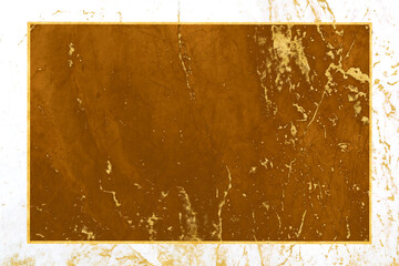 white marble rectangle outside and brown marble rectangle inside with mineral gold and gold border on surface