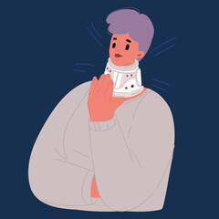Cartoon vector illustration of Woman after car accident with Shants collar.