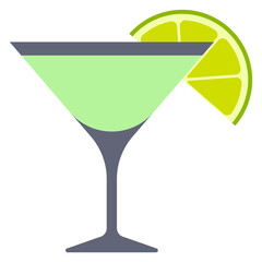 Green cocktail glass. Summer lemon drink icon