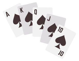 Royal flush hand of spades. Winning poker combination