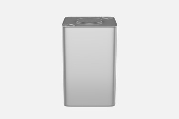 Metallic Square Tin Can Mockup Isolated On White Background. 3d illustration