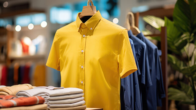 Trendy cotton Men shirt display on mannequin in clothes shop.