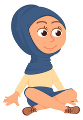 Happy islamic girl. Middle eastern cartoon kid character