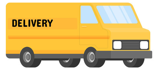 Delivery van icon. Yellow shipping truck transport