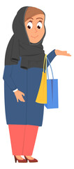 Eastern woman with shopping bags. Muslim stylish person