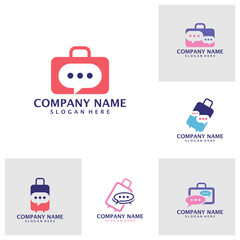 Set of Chat Suitcase logo design vector. Suitcase logo design template concept