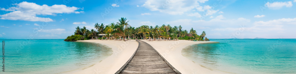 Wall mural wooden walkway to the island