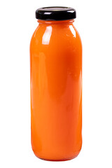 Carrot juice. Freshly squeezed juice. Freshly squeezed carrot juice in glass isolated on white background. Close-up