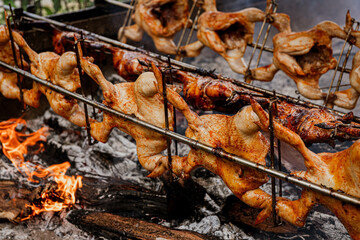 Huli-huli chicken is a grilled chicken dish in Hawaiian cuisine, prepared by barbecuing a chicken...