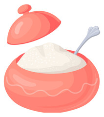 Sugar ceramic bowl cartoon icon. Porcelain pot