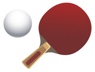 Table tennis equipment. Realistic wooden racket and white ball