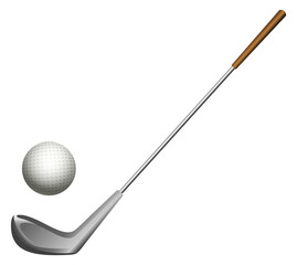 Realistic golf ball and club. Sport tournament symbol