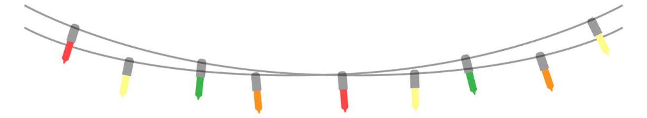 Color lights hanging on string. Horizontal holiday decoration