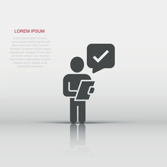 Organization management icon in flat style. People with check mark vector illustration on white isolated background. Businessman business concept.