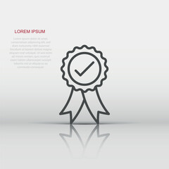 Winner with check mark icon in flat style. Rosette award vector illustration on white isolated background. Medal business concept.