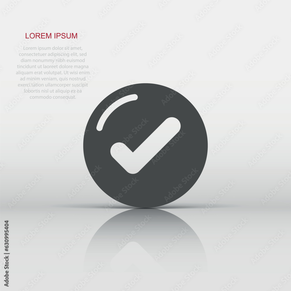 Poster check mark sign icon in flat style. confirm button vector illustration on white isolated background.