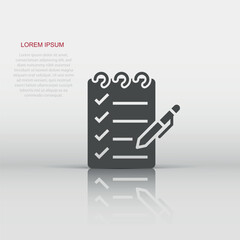 To do list icon in flat style. Document checklist vector illustration on white isolated background. Notepad check mark business concept.