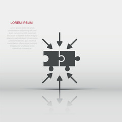 Puzzle jigsaw icon in flat style. Solution compatible vector illustration on white isolated background. Combination business concept.