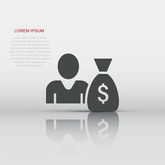 People with money bag icon in flat style. Businessman bag vector illustration on white isolated background. Bank business concept.