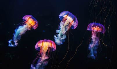 Photo of a mesmerizing display of jellyfish gracefully floating in the water