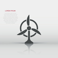Wind power plant icon in flat style. Turbine vector illustration on white isolated background. Air energy sign business concept.