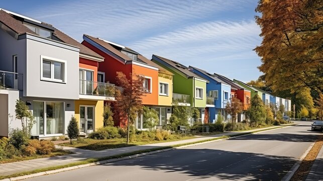Germany- Bavaria- Elchingen- Row of modern suburban houses generative ai