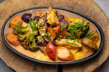 delicious food in a frying pan. Close-up