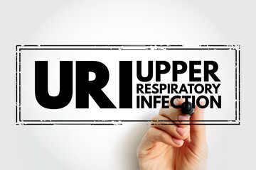 URI Upper Respiratory Infection - contagious infection of the upper respiratory tract,  acronym text stamp concept background