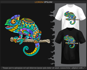 Colorful chameleon mandala arts isolated on black and white t shirt.