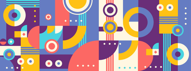 Fototapeta premium Simple circles and round elements pattern. Minimalist design geometric landing page. Creative concept for business, technology, science or print design