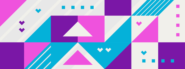 Festive geometric mosaic seamless pattern illustration with colorful abstract shapes. Christmas season background print. Scandinavian minimalist shape texture, retro geometry collage.