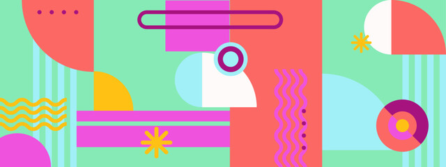 Colorful geometric mosaic of shapes and symbols. Abstract background.