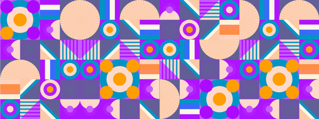 Geometric pattern background, vector multicolor geometry print design with rectangles, squares and circles