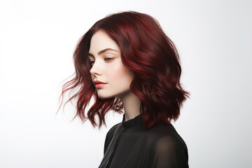 Woman With Sombre Hair On White Background