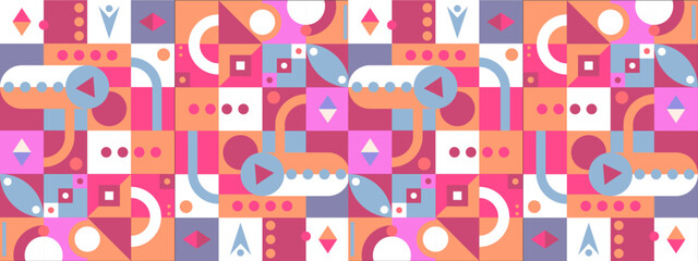 Geometric pattern background, vector multicolor geometry print design with rectangles, squares and circles