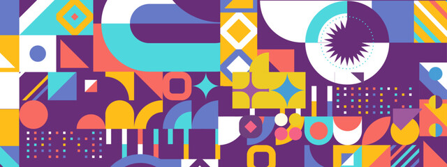 Fototapeta premium Vector flat mosaic background with shapes colorful banner