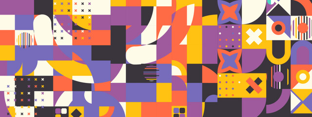 Scandinavian geometric seamless pattern background in retro and Bauhaus design style art