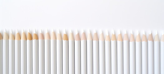 White pencils on white table. Clean start, clean design. Hand edited generative AI.