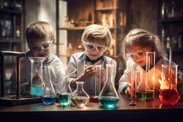 Children Having Science Experiment With Test Tubes