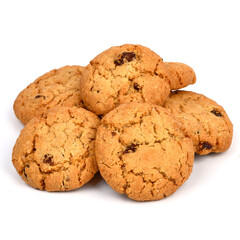 Oatmeal cookies with raisins on a white background