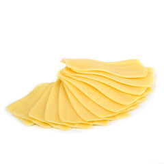 Gouda cheese La Paulina sliced ​​on white background