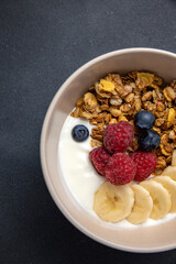 a delicious breakfast. Oatmeal with berries. Close-up
