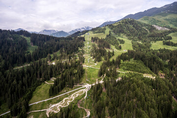 Fototapeta na wymiar Serfaus, Tirol, Austria lift alpine road mountain bike Bikepark downhill