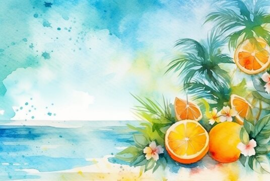 summer concept watercolor abstract background. generative ai