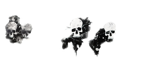 Grungy skull and crossbones isolated on a transparent background. Ai generative art.