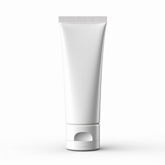Mockup of a white cream tube on white background, cosmetic makeup bottle lotion product.