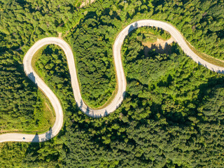 Drone view of the winding road from Domanic Town of Kutahya to Inegöl direction