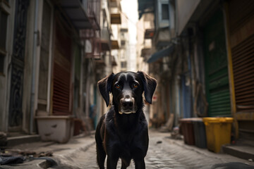 black labrador retriever in the street