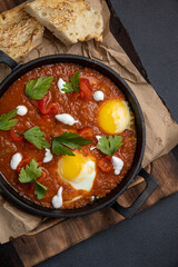 Delicious breakfast. eggs fried in a pan. Close-up