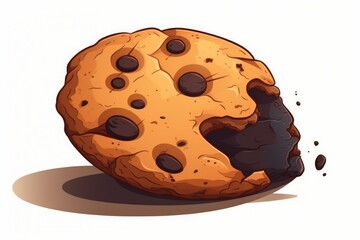 Chocolate Chip Cookie in cartoon style on white. AI generated